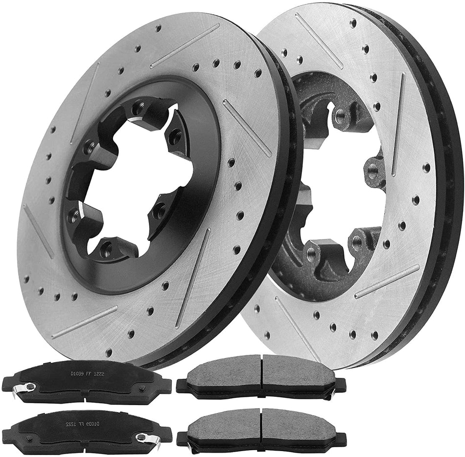 MotorbyMotor Front Brake Rotors 280mm Drilled & Slotted Design Brake Rotor & Brake Pad kit Fits for Chevrolet Colorado, GMC Canyon, Isuzu i-280 i-350 i-290 i-370