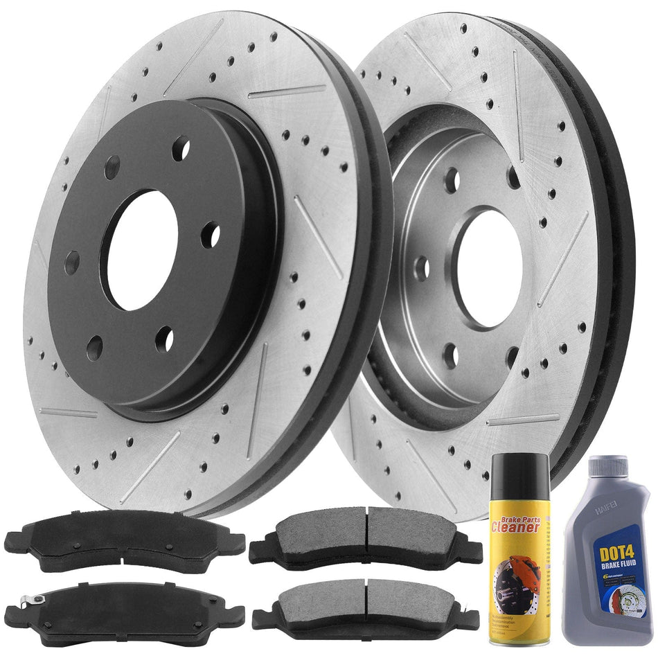 MotorbyMotor Front Brake Rotors 310mm Drilled & Slotted Design Brake Rotor & Brake Pad kit Including CLEANER DOT4 FLUID Fits for Chevrolet Colorado, GMC Canyon
