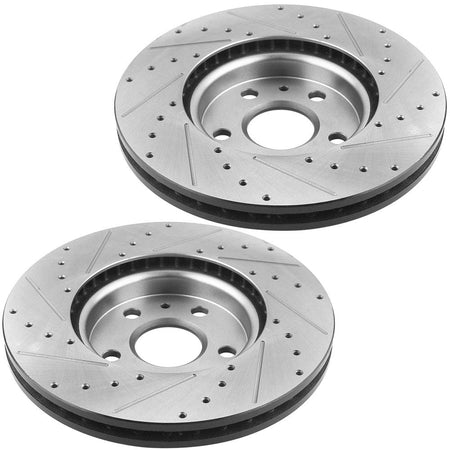 Front Drilled & Slotted Disc Brake Rotors w/Ceramic Pads Fits for Buick Allure Lacrosse Regal, Chevy Equinox Impala Malibu Malibu Limited, GMC Terrain, SAAB 9-5