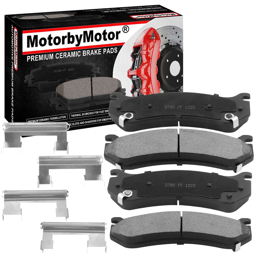 Front Ceramic Brake Pads w/Hardware Kits Fits for Cadillac Escalade EXT ESV, Chevy Tahoe Astro Avalanche Express Silverado Suburban 1500 2500, GMC GMC Safari Savana 1500 2500 Yukon XL-4 Pack