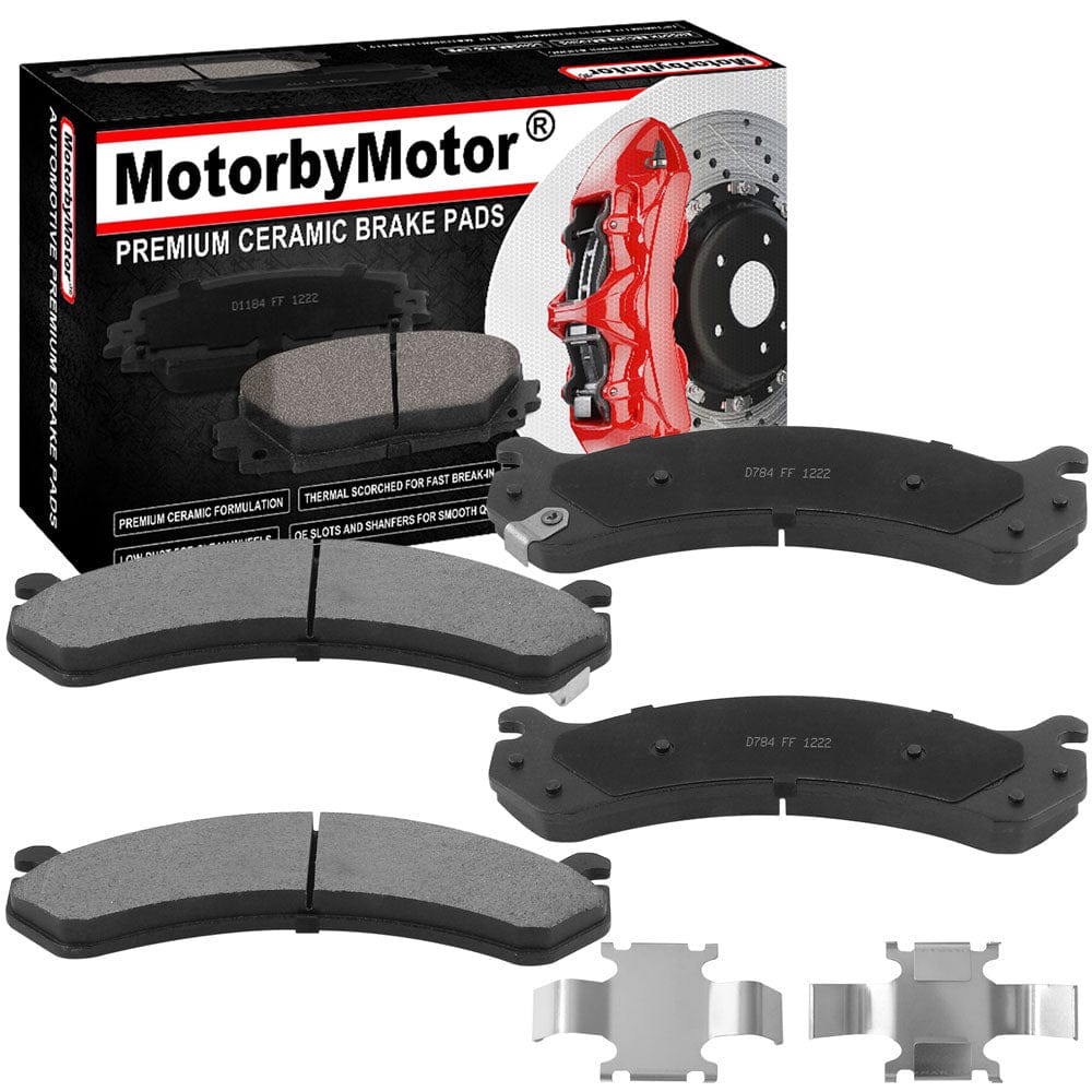 Front Ceramic Brake Pads w/Hardware Kits Fits for GMC Savana 2500 3500 4500, GMC Sierra 1500 2500 3500 HD Yukon XL Ceramic Low Dust Brake Pad (All Models)-4 Pack