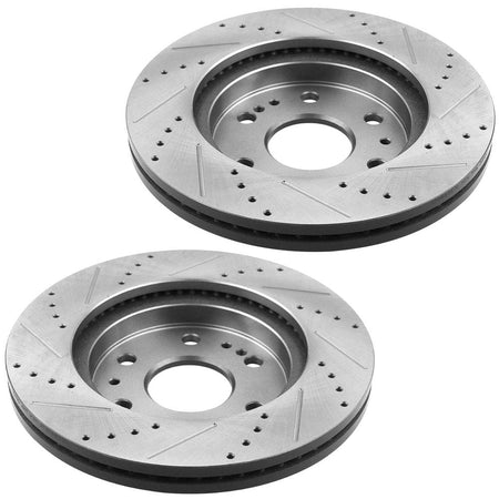 Front Drilled Slotted Bake Rotors W/Ceramic Brake Pads + Cleaner & Fluid Fit Cadillac Escalade ESV EXT XTS, Chevy Avalanche Silverado 1500 Suburban 1500 Tahoe,GMC Yukon XL,6 Lug Count-55097