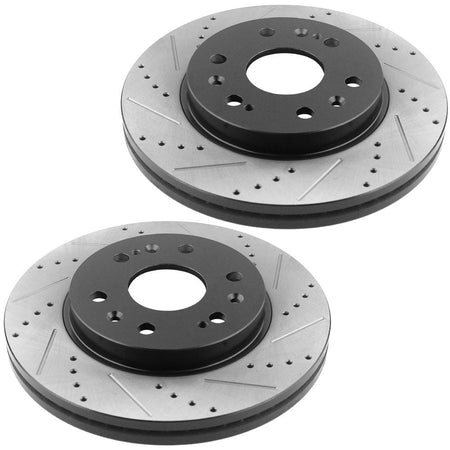 Front Drilled Slotted Bake Rotors W/Ceramic Brake Pads + Cleaner & Fluid Fit Cadillac Escalade ESV EXT XTS, Chevy Avalanche Silverado 1500 Suburban 1500 Tahoe,GMC Yukon XL,6 Lug Count-55097