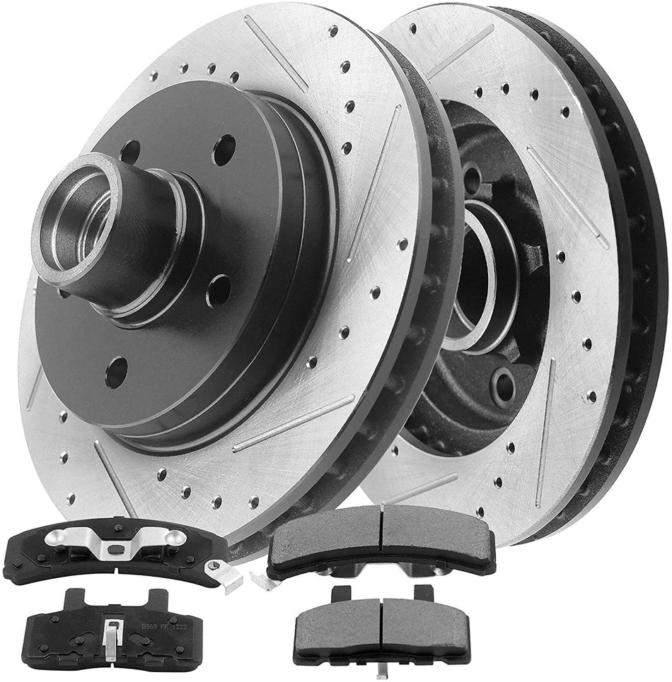 Front Disc Brake Rotors w/Ceramic Brake Pads + Cleaner & Fluid for Chevy/GMC C1500 (2WD Only), Express 1500/ Savana 1500, Tahoe-5 Lugs