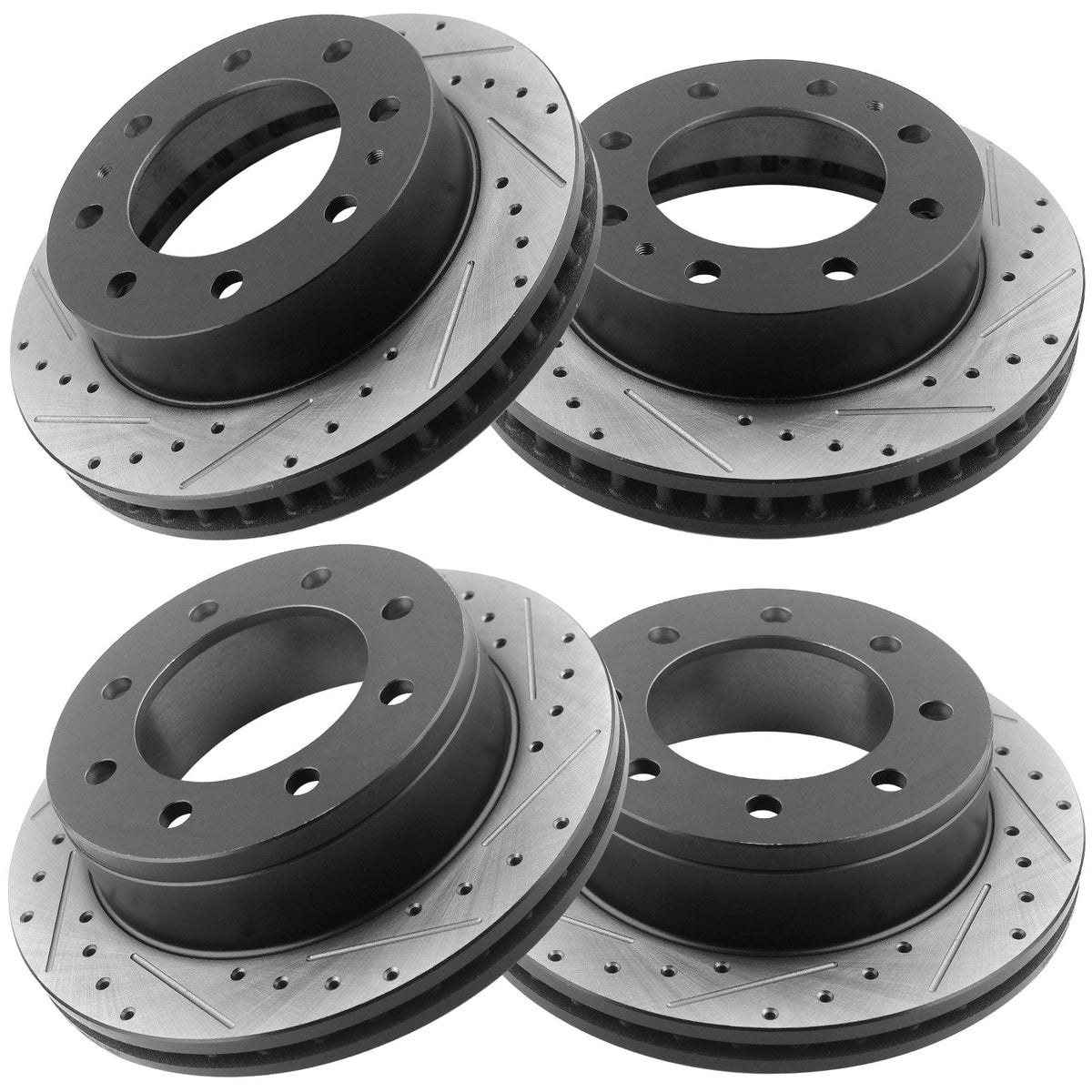 Front & Rear Disc Brake Rotors + Ceramic Brake Pads + Cleaner & Fluid for Chevy Avalanche Silverado 2500 3500, GMC Sierra 2500 3500, 8 Lugs-55055 55072