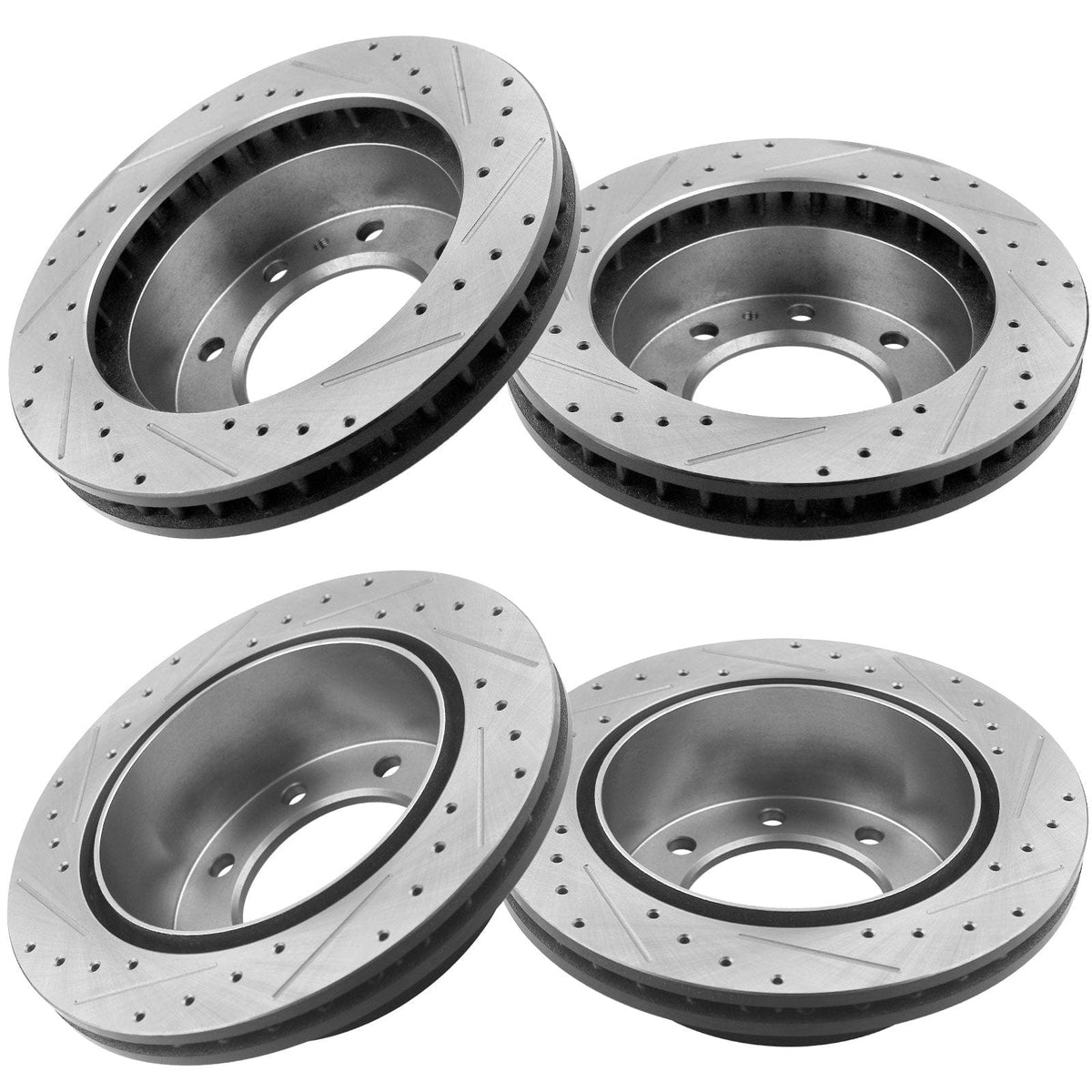 Front & Rear Disc Brake Rotors + Ceramic Brake Pads + Cleaner & Fluid for Chevy Avalanche Silverado 2500 3500, GMC Sierra 2500 3500, 8 Lugs-55055 55072