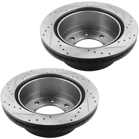 Rear Drilled Brake Rotors + Ceramic Brake Pads w/Cleaner & Fluid Replacement for Chevrolet Silverado 2500HD 3500HD Suburban (3500HD), GMC Sierra 2500HD 3500HD