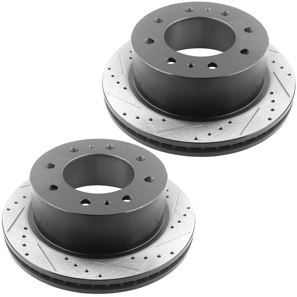 Rear Drilled Brake Rotors + Ceramic Brake Pads w/Cleaner & Fluid Replacement for Chevrolet Silverado 2500HD 3500HD Suburban (3500HD), GMC Sierra 2500HD 3500HD