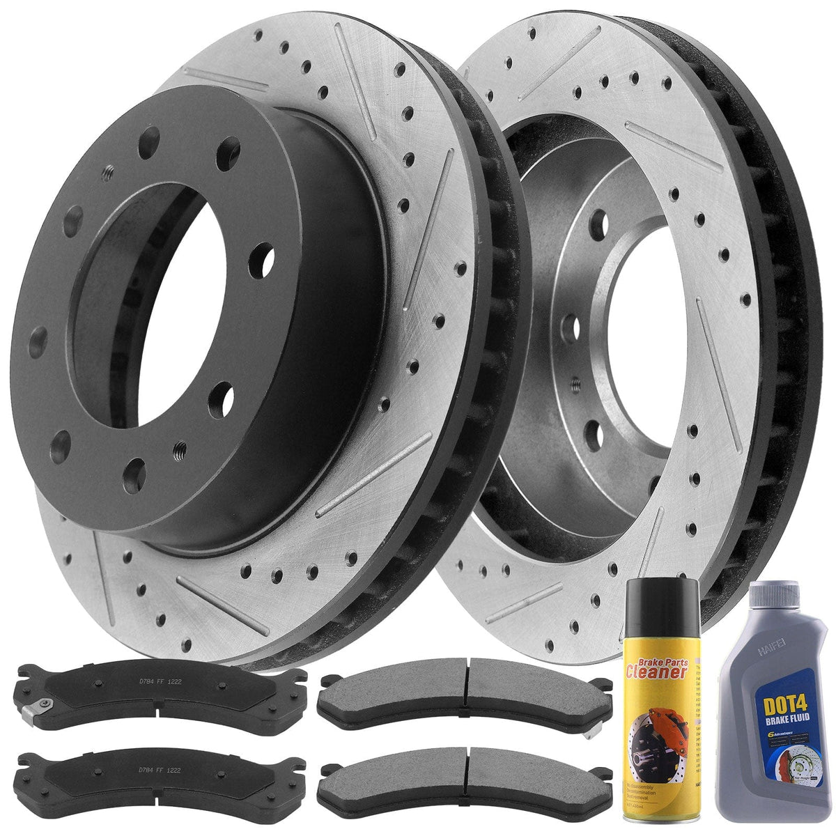 Front Disc Brake Rotors + Brake Ceramic Pads + Cleaner & Fluid Kits Fit Chevrolet Avalanche 2500/Express 3500 4500/Silverado 2500HD 3500HD, GMC Savana 3500 4500/Sierra 2500HD 3500HD