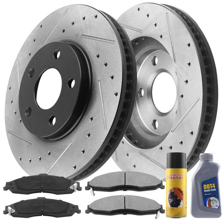 MotorbyMotor Front Brake Rotors 303mm Drilled & Slotted Design Brake Rotor & Brake Pad kit Including CLEANER DOT4 FLUID Fits for Chevrolet Camaro 1998 - 2002 (All Models)