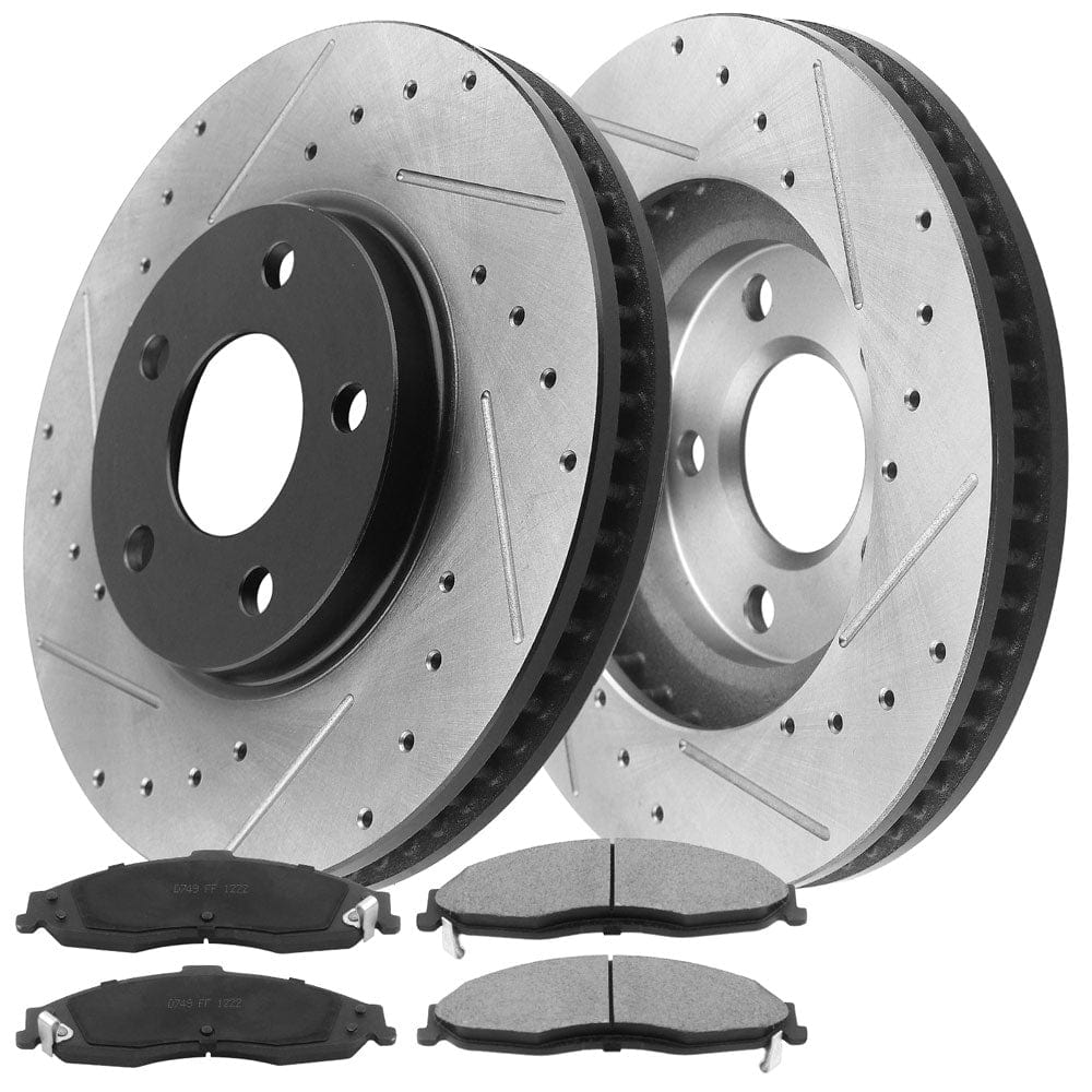 MotorbyMotor Front Brake Rotors 303mm Drilled & Slotted Design Brake Rotor & Brake Pad kit Including CLEANER DOT4 FLUID Fits for Chevrolet Camaro 1998 - 2002 (All Models)
