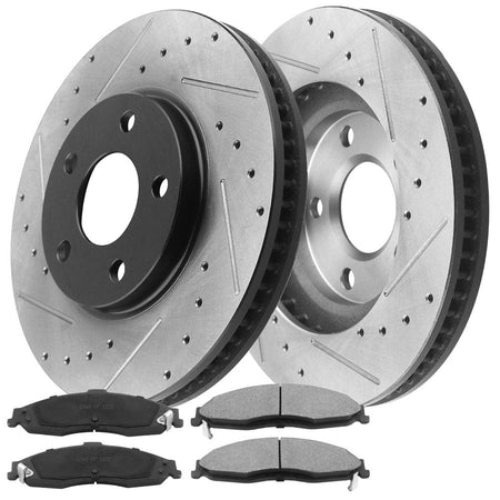 MotorbyMotor Front Brake Rotors 303mm Drilled & Slotted Design Brake Rotor & Brake Pad kit Including CLEANER DOT4 FLUID Fits for Chevrolet Camaro 1998 - 2002 (All Models)