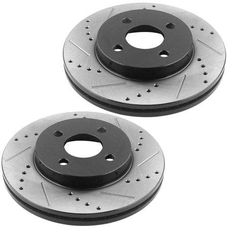 MotorbyMotor Front Brake Rotors 256mm Drilled & Slotted Design Brake Rotor & Brake Pad kit Fit for Chevy Cobalt 2005-2010, Pontiac G5 2007-2008, Saturn Ion 2003-2007