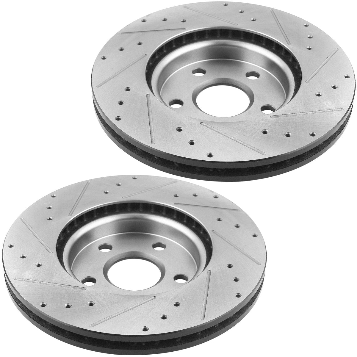 Front Drilled Slotted Disc Brake Rotors w/Ceramic Pads w/Brake Kit Cleaner Fluid Fit Chrysler 300M, Chrysler Concorde, Chrysler LHS, Dodge Intrepid, 5 Lugs(Bolts Not Included)