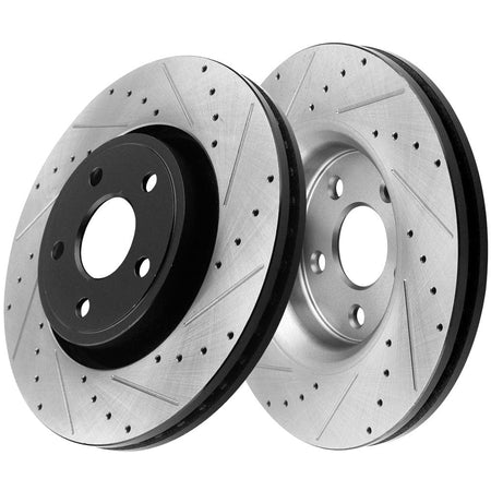 Front Disc Brake Rotors Kit w/Ceramic Brake Pads + Cleaner & Fluid Fit Dodge Durango/Jeep Grand Cherokee (V8 5.7L w/Heavy Duty Brake Kit Only)