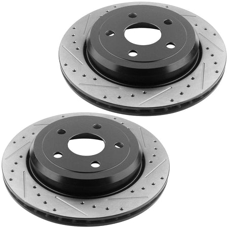 Motorbymotor Rear Brake Rotors 350mm Drilled & Slotted Design Brake Rotor & Brake Pad kit Fits for Jeep Grand Cherokee,Dodge Durango