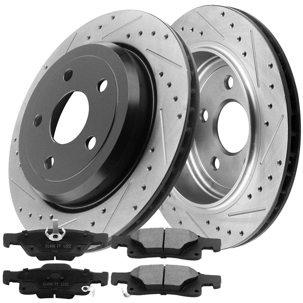 Motorbymotor Rear Brake Rotors 350mm Drilled & Slotted Design Brake Rotor & Brake Pad kit Including CLEANER DOT4 FLUID Fits for Jeep Grand Cherokee 2011-2020, Dodge Durango