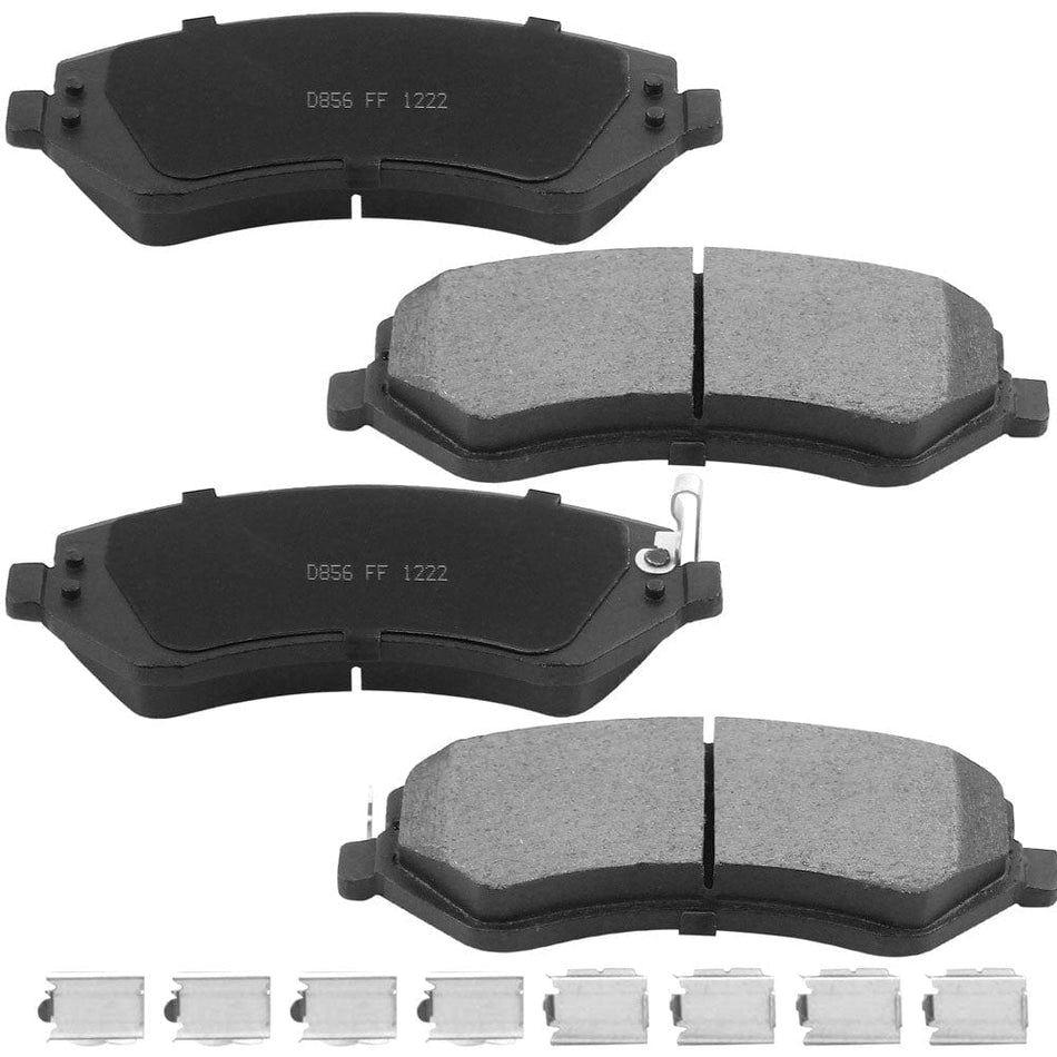 Front Ceramic Brake Pads w/Hardware Kits Fits for Jeep Liberty, Chrysler Town & Country Voyager, Dodge Caravan Grand Caravan Low Dust Brake Pad (Rear Drum Brakes ONLY) -4 Pack