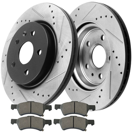 Motorbymotor Front Brake Rotors 281mm Drilled & Slotted Brake Rotor & Brake Pad kit Fits for Chrysler Town & Country, Dodge Caravan Grand Caravan 2001-2007