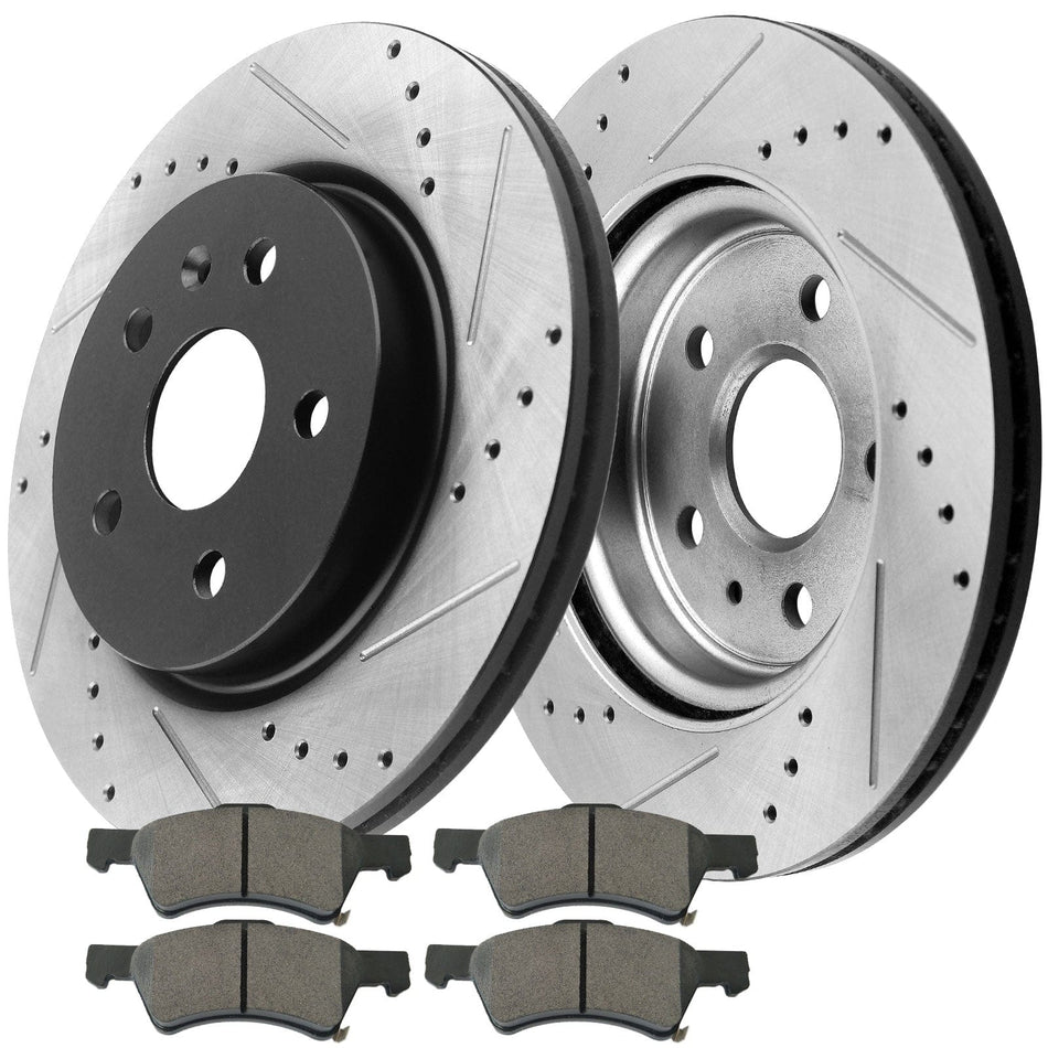 Motorbymotor Front Brake Rotors 281mm Drilled & Slotted Brake Rotor & Brake Pad kit Including CLEANER DOT4 FLUID Fits for Chrysler Town & Country, Dodge Caravan Grand Caravan 2001-2007