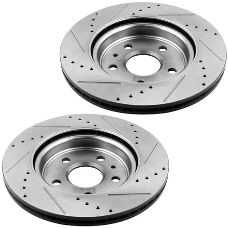 Motorbymotor Front Brake Rotors 281mm Drilled & Slotted Brake Rotor & Brake Pad kit Including CLEANER DOT4 FLUID Fits for Chrysler Town & Country, Dodge Caravan Grand Caravan 2001-2007