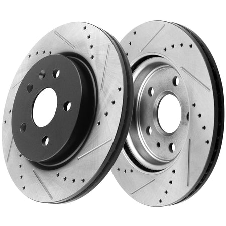 Motorbymotor Front Brake Rotors 281mm Drilled & Slotted Brake Rotor & Brake Pad kit Including CLEANER DOT4 FLUID Fits for Chrysler Town & Country, Dodge Caravan Grand Caravan 2001-2007