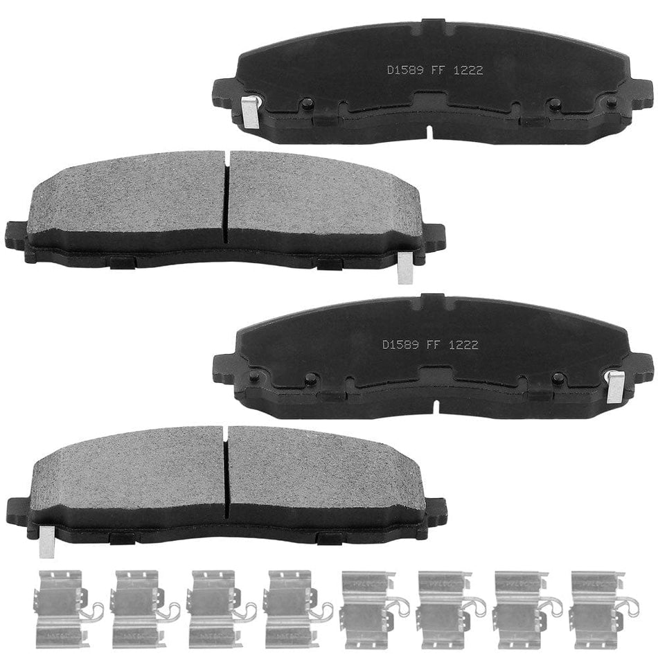 Front Ceramic Brake Pads w/Hardware Kits Fits for Chrysler Pacifica Town & Country, Dodge Grand Caravan Journey Gladiator Wrangler, Ram C/V, Volkswagen Routan-Ceramic Low Dust Brake Pad-4 Pack