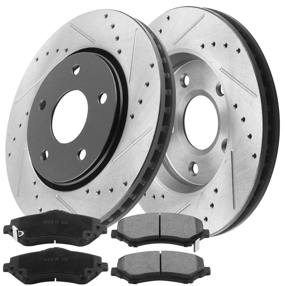 MotorbyMotor 302mm Front Drilled & Slotted Disc Brake Rotors + Ceramic Pads for Chrysler Town & Country, Dodge Grand Caravan/Journey, Ram C/V, Volkswagen Routan