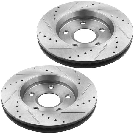 MotorbyMotor 302mm Front Drilled & Slotted Disc Brake Rotors + Ceramic Pads for Chrysler Town & Country, Dodge Grand Caravan/Journey, Ram C/V, Volkswagen Routan