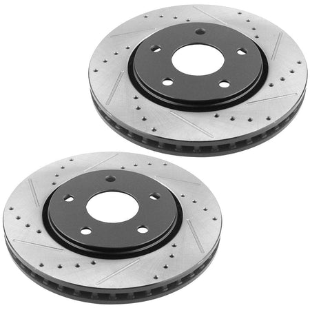 MotorbyMotor 302mm Front Drilled & Slotted Disc Brake Rotors + Ceramic Pads for Chrysler Town & Country, Dodge Grand Caravan/Journey, Ram C/V, Volkswagen Routan