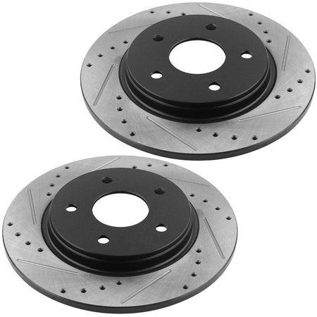 MotorbyMotor Rear Brake Rotors & Brake Pad Kit 305mm Drilled & Slotted Design Including CLEANER DOT4 FLUID Fits for Chrysler Town & Country, Dodge Grand Caravan Journey, Ram C/V, Volkswagen Routan