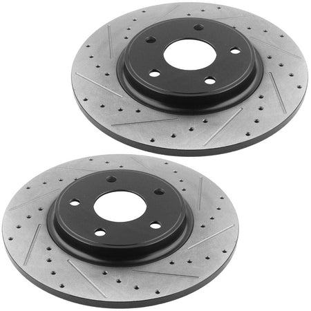 MotorbyMotor Rear Brake Rotors & Brake Pad Kit 328mm Drilled & Slotted Design Fits for Chrysler Town & Country, Dodge Grand Caravan Journey, RAM C/V, Volkswagen Routan