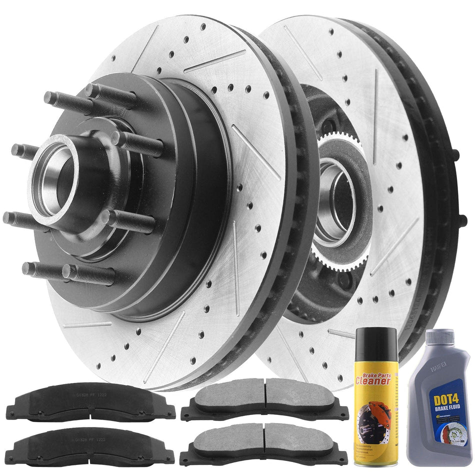 Front Black E-Coat Brake Rotor & Ceramic Pads For Ford E-150 E-250 E-350