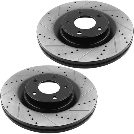 Front Drilled Disc Brake Rotors + Ceramic Brake Pads + Cleaner & Fluid Fit 2007-2009 Ford Edge, 2007-2009 Lincoln MKX, 5 Lugs Count-54154