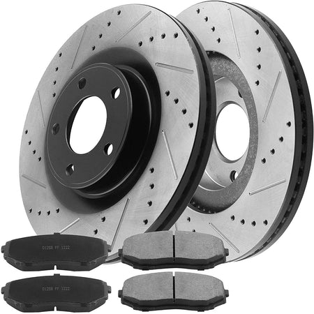 Motorbymotor Front Brake Rotors 320mm Drilled & Slotted Design Brake Rotor & Brake Pad kit Including CLEANER DOT4 FLUID Fits for Ford Edge, Lincoln MKX