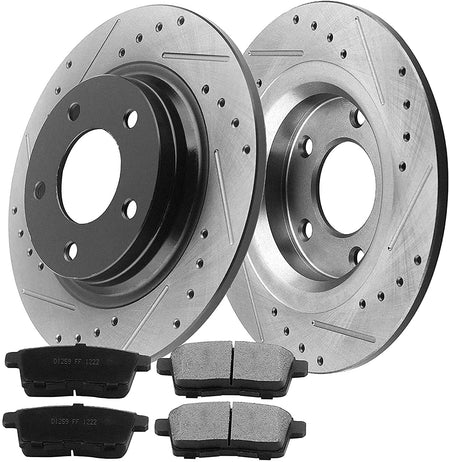 MotorbyMotor Rear Brake Rotors 302mm Drilled & Slotted Design Brake Rotor & Brake Pad kit Including CLEANER DOT4 FLUID Fits for Ford Edge 2007-2010, Lincoln MKX 2007-2010 (All Models)