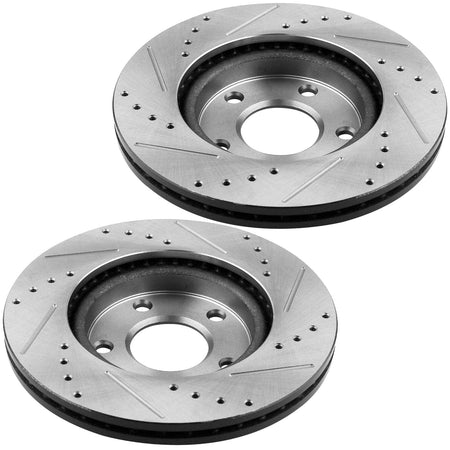 Rear Drilled & Slotted Disc Brake Rotors + Ceramic Pads + Cleaner & Fluid Fits for Ford Edge, Ford Fusion, Lincoln MKX, Lincoln Continental, Lincoln MKZ, Lincoln Mautilus