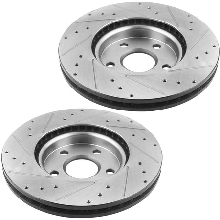 Front Drilled & Slotted Brake Rotors & Ceramic Brake Pads & Cleaner & Fluid Fit for 2000-2007 Ford Escape, 2001-2006 Mazda Tribute, 2005-2007 Mercury Mariner, 5 Lugs(Bolts Not Included)