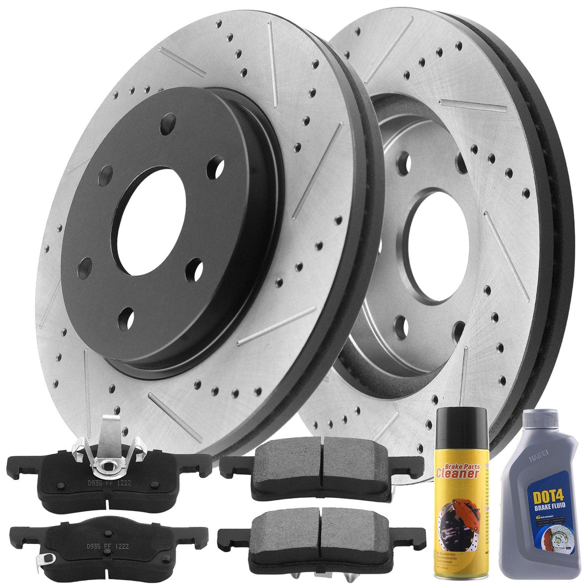 Rear Drilled & Slotted Brake Rotors + Ceramic Brake Pads +Cleaner + Fluid Fit Ford Expedition Ford Navigator AWD 6 Lugs-55100