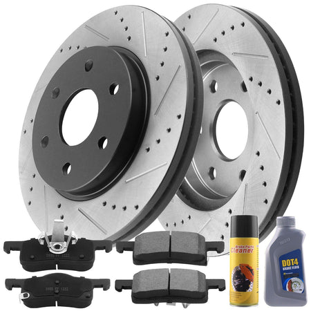 Rear Drilled & Slotted Brake Rotors + Ceramic Brake Pads +Cleaner + Fluid Fit Ford Expedition Ford Navigator AWD 6 Lugs-55100