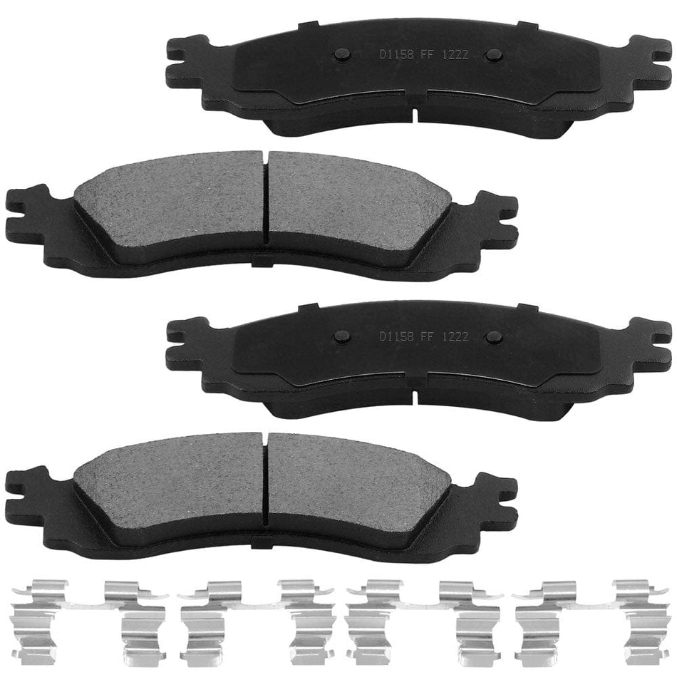 Front Ceramic Brake Pads w/Hardware Kits Fits for Ford Explorer Sport Trac Taurus, Mercury Mountaineer (All Models)-Low Dust Brake Pad-4 Pack