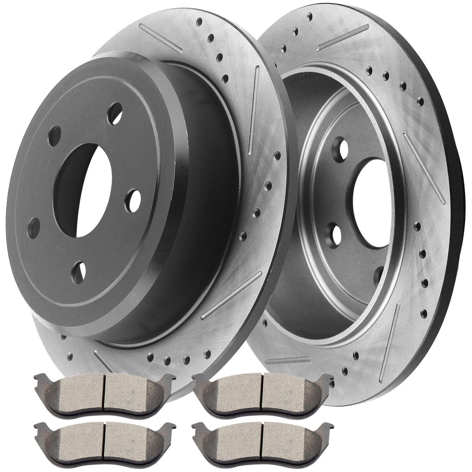 Rear Brake Rotors + Ceramic Brake Pads For Ford Explorer Mercury Mountaineer