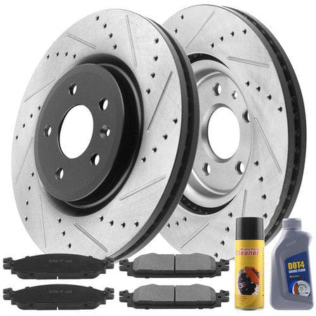 Front Drilled Rotors + Brake Pads For Ford Flex Explorer Taurus Lincoln MKS MKT