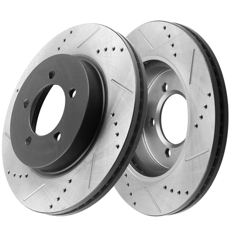 Front Drilled & Slotted Disc Brake Rotors w/Ceramic Pads + Brake Cleaner & Fluid for 2002-2005 Ford Explorer, 2002-2005 Mercury Mountaineer