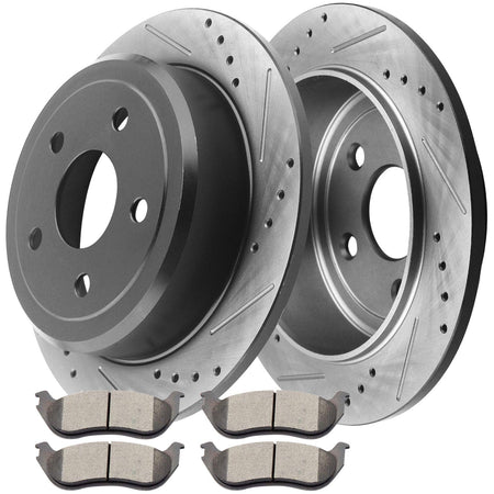 MotorbyMotor Rear Brake Rotors 301mm Drilled & Slotted Design Brake Rotor & Brake Pad kit Including CLEANER DOT4 FLUID Fits for Ford Explorer 2002-2005, Mercury Mountaineer 2002-2005