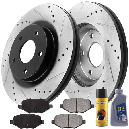 Rear Brake Rotors + Pads + Cleaner & Fluid for Ford Edge Explorer Five Hundred Flex Freestyle Taurus (X), Lincoln MKS MKT MKX, Mercury Montego Sable
