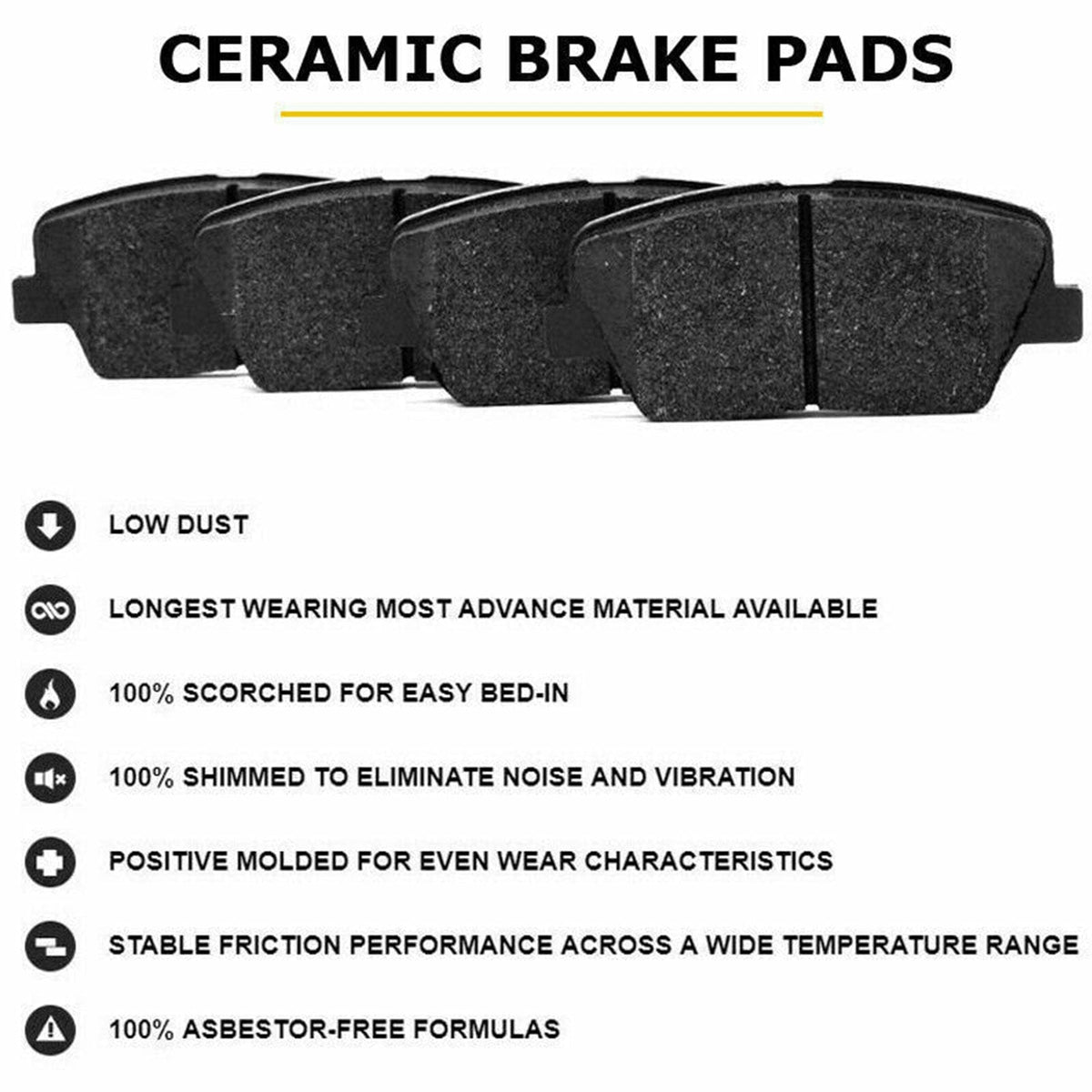 Front Ceramic Brake Pads w/Hardware Kits Fits for Ford F-150 1997 - 2003 (Excl. Lightning Models), Lincoln Blackwood 2002 (All Models) Ceramic Low Dust Brake Pad (All Models)-4 Pack