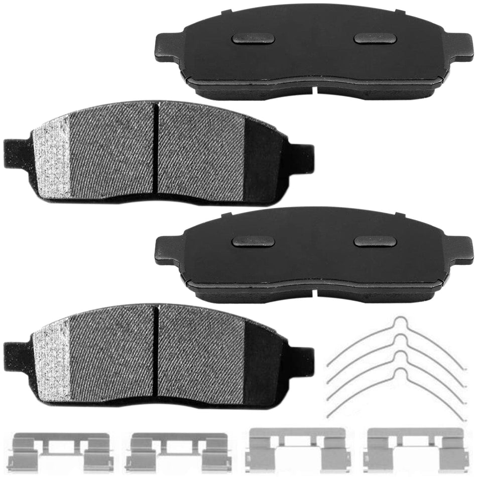 Front Ceramic Brake Pads w/Hardware Kits Fits for Ford F-150 2005-2008, Lincoln Mark LT 2006-2008 Low Dust Brake Pad (All Models)-4 Pack