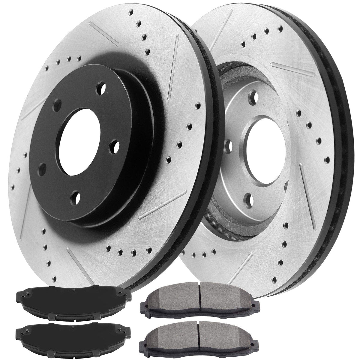 Motorbymotor Front Brake Rotors 308mm Drilled & Slotted Brake Rotor & Brake Pad kit Including CLEANER DOT4 FLUID Fits for Ford F-150 1997 - 2003 (4WD, 5 Lug Wheels ONLY)