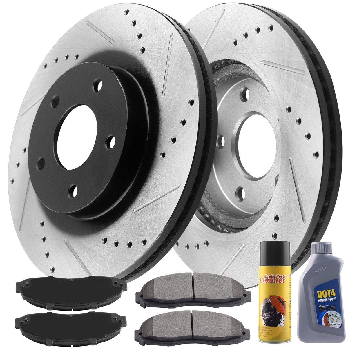 Motorbymotor Front Brake Rotors 308mm Drilled & Slotted Brake Rotor & Brake Pad kit Including CLEANER DOT4 FLUID Fits for Ford F-150 1997 - 2003 (4WD, 5 Lug Wheels ONLY)